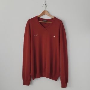 BROOKS Brothers Red Pima Cotton Knit Pull-Over Hollywood Bowl Embroidery Sweater